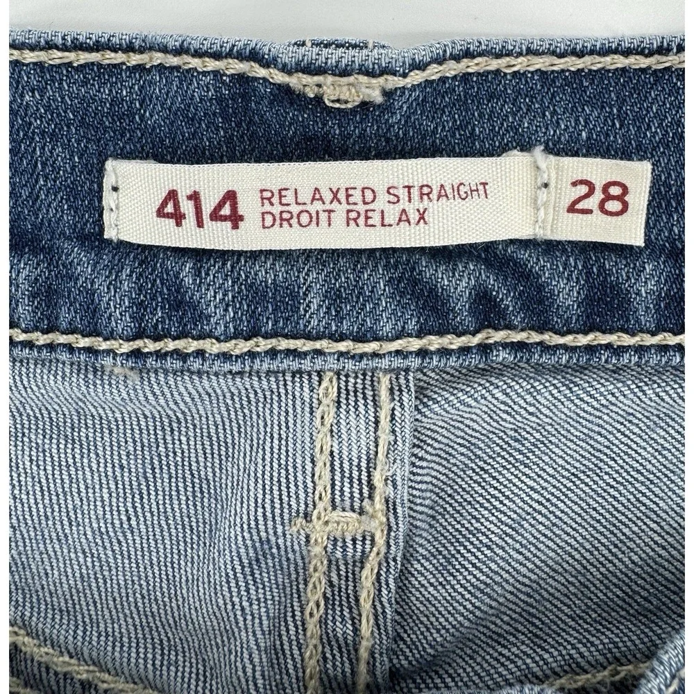 Levi's 414 Women's High Rise Cut Off Blue Denim Shorts Relaxed Straight Size 28W